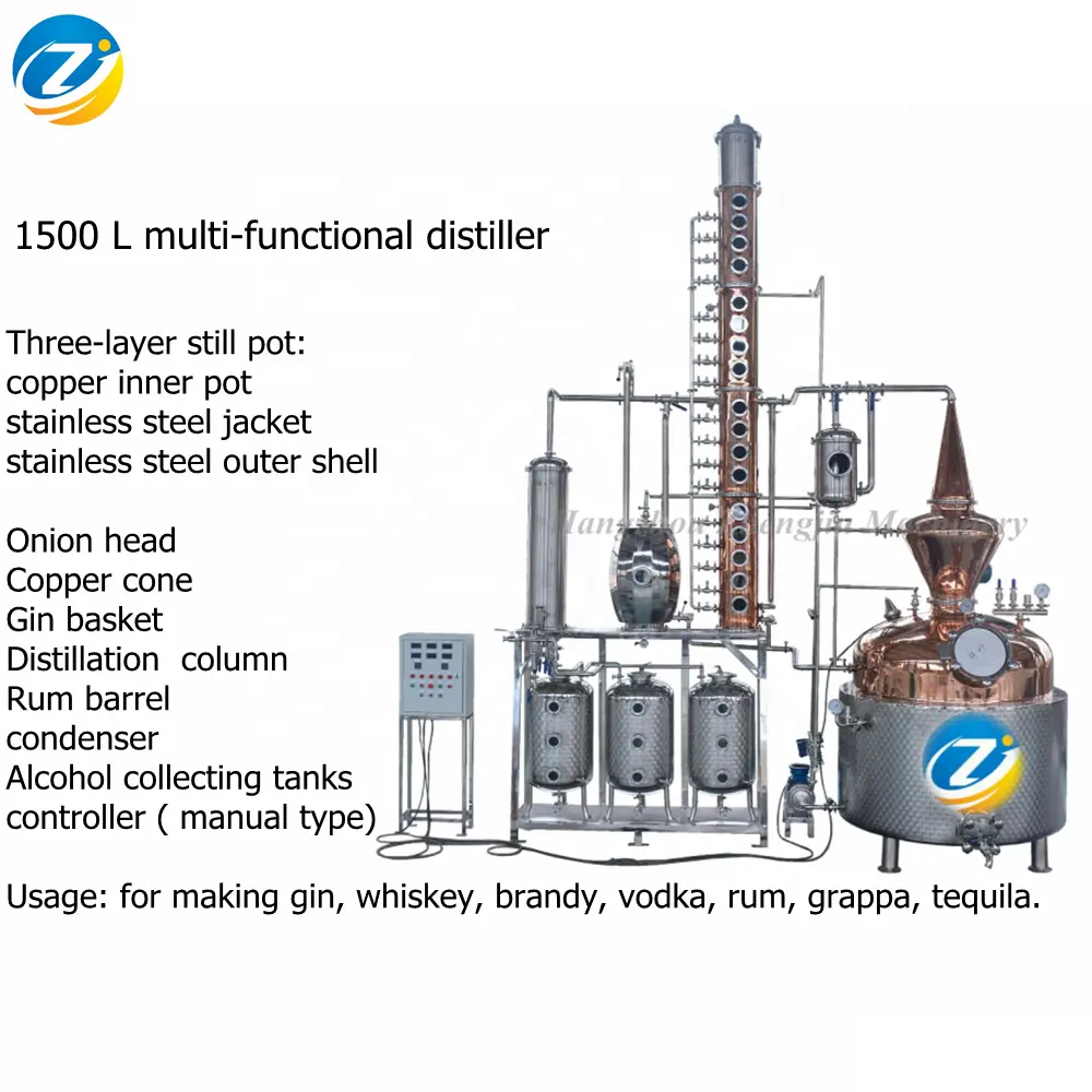 ZJ 300 500 1000 litros destilaria etanol refluxo destilador Álcool fruta vinho fazer máquina vodka linha de produção