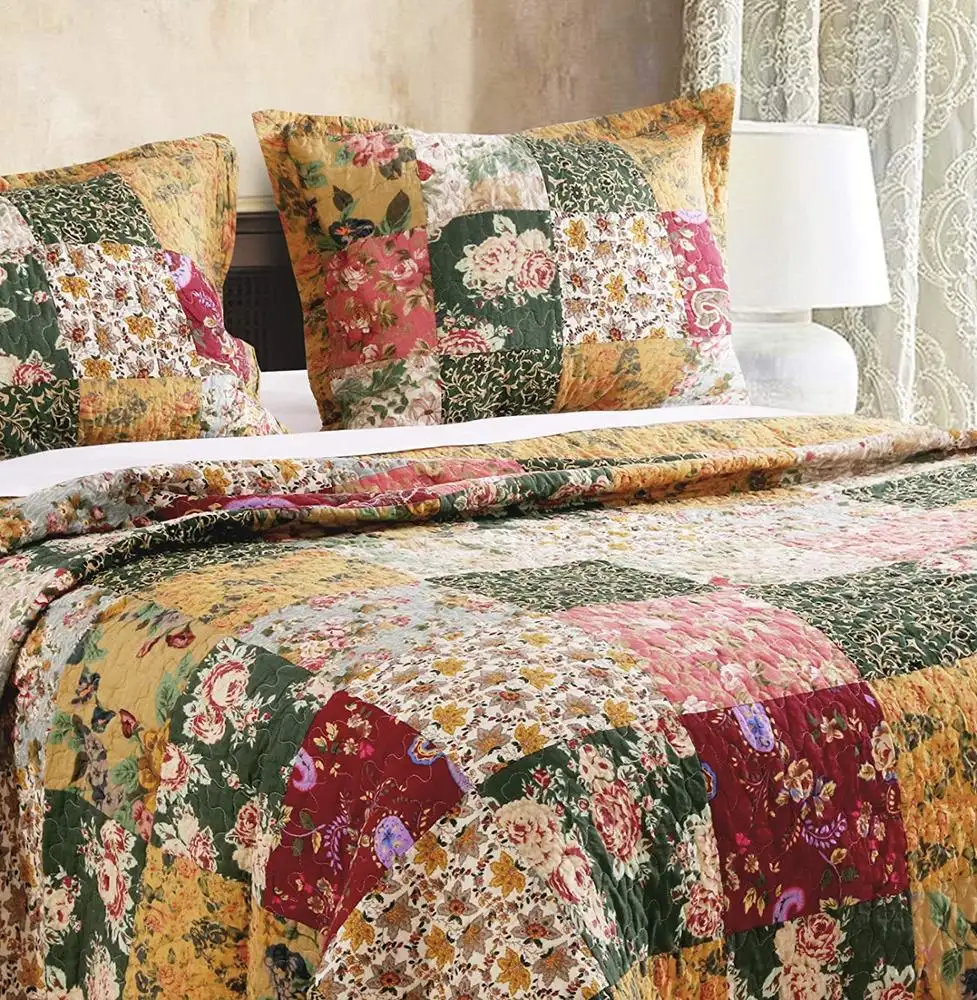 2019 China Export Wholesale Floral Pattern 100% Polyester Luxury Turkey Cotton Colchas Bedspread Bedding Set And Pillow Case