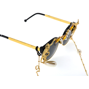 <span class=keywords><strong>Lunettes</strong></span> <span class=keywords><strong>de</strong></span> <span class=keywords><strong>soleil</strong></span> <span class=keywords><strong>de</strong></span> marque en métal pour femmes, punk Lady, doré <span class=keywords><strong>singe</strong></span> Baroque, monture léopard, chaîne en métal, perles rondes, pour la plage - Product Image 3