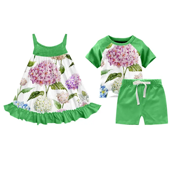 , 2018 Sommer Bruder und Schwester passende Kleidung Großhandel Kinder Jungen und Mädchen Anzug Boutique-Outfits für Strand