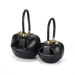 Bolsa de mão de couro de vaca feminina, bolsa de mão de luxo acessível, preta, design exclusivo, personalizado