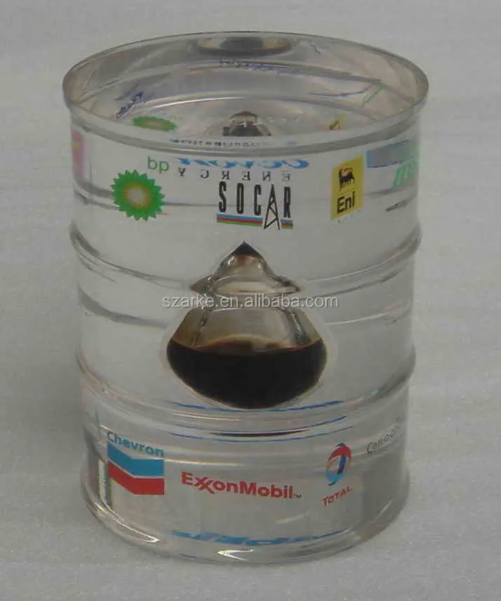 Acrylique clair baril d'huile avec goutte d'huile à l'intérieur