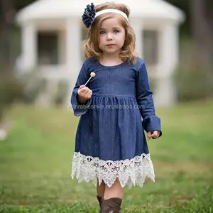 Girls Fall Long Sleeve Denim Kids Jean Ruffle Children Girl Dress