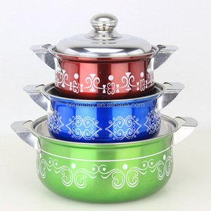 Ấn Độ Và Nigeria Bán Hàng Nóng Thép Không Gỉ Nồi Đồ Nấu Nướng Bộ Phun Màu Hoa Thiết Kế 10Pcs Súp Nồi Cổ Nồi - Product Image 2