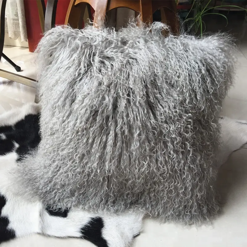 Mongolian lamb fur pillow