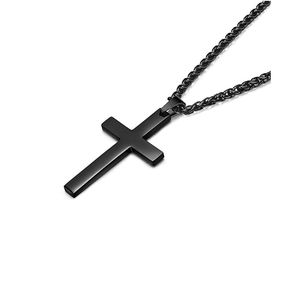 Collana con Croce <span class=keywords><strong>Nera</strong></span> in Acciaio Inossidabile per <span class=keywords><strong>Uomo</strong></span> e Donna con Catena da 22-24 Pollici - Product Image 4