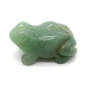 Pedra preciosa para decoração de quarto, figuras verdes naturais de sapo e pedra de cura em 1.5 polegadas, com bolso