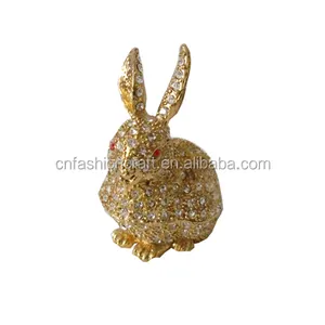 2023New Golden rabbit with full rhinestone on body jeweled enamel trinket box