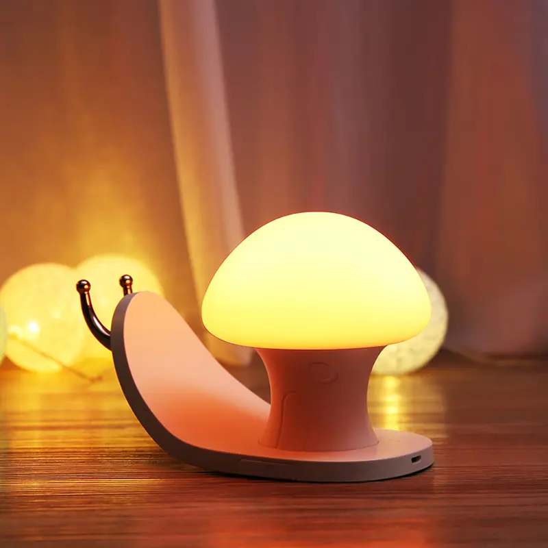2019 달팽이 실리콘 아기 휴대용 터치 센서 다채로운 램프 충전식 LED 밤 빛