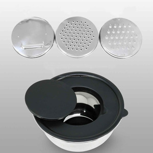 Ensaladera, bol, cuenco de acero inoxidable, 24 cm de diámetro, antideslizante con tapa y 3 ralladores para verdura - Product Image 3