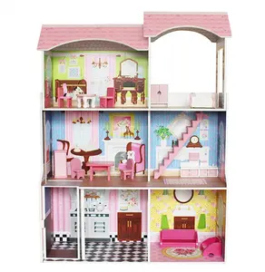 Weifu Nieuwe Ontwerp Roze Miniatuur Houten Vloer Poppenhuis Poppenhuis Voor 12 Inch Poppen