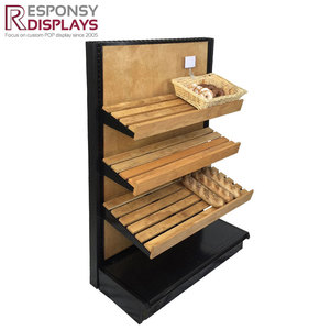 Présentoir de plancher en bois foncé avec quatre niveaux spacieux <span class=keywords><strong>pour</strong></span> l'affichage de pain et de nourriture de capacité élevée dans les boulangeries - Product Image 3