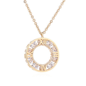 Marchio di gioielli in numero <span class=keywords><strong>romano</strong></span> placcato oro in acciaio inox moda numero <span class=keywords><strong>romano</strong></span> Cubic Zirconia cerchio ciondolo collane da donna - Product Image 2