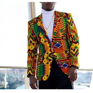 Kente Blazer Pria Desain Tradisional Afrika, Blazer Kasual Lengan Panjang Motif Kente Kustom