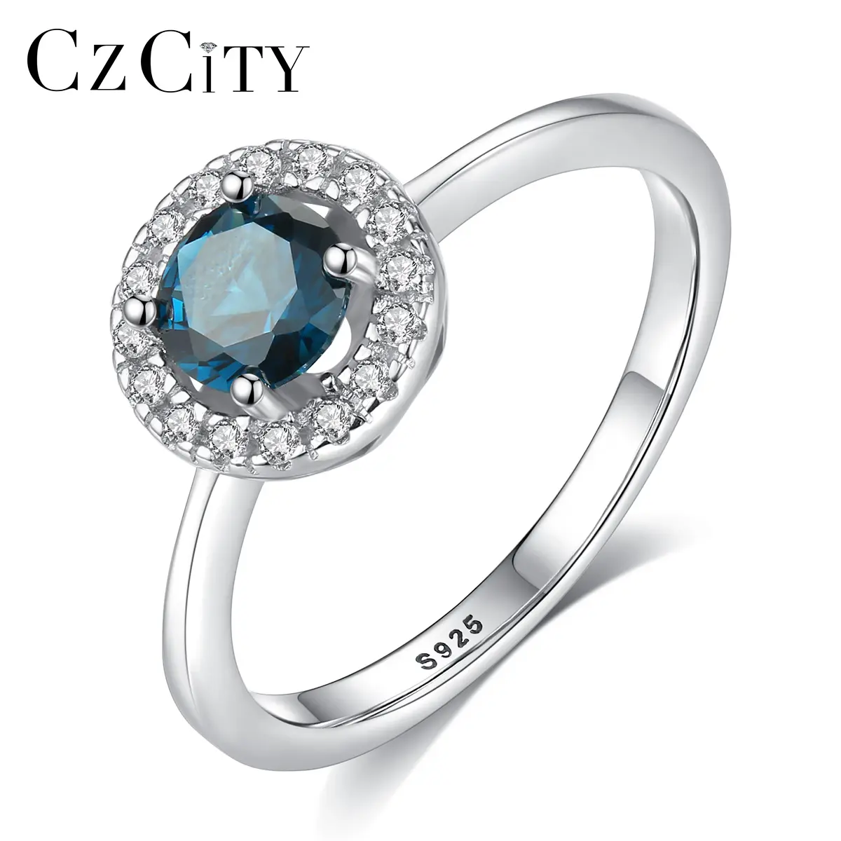 CZCITY แหวนหมั้นเซอร์คอนชุบทองสีขาว,เครื่องประดับเงินแท้ S925แหวนพลอย CZ