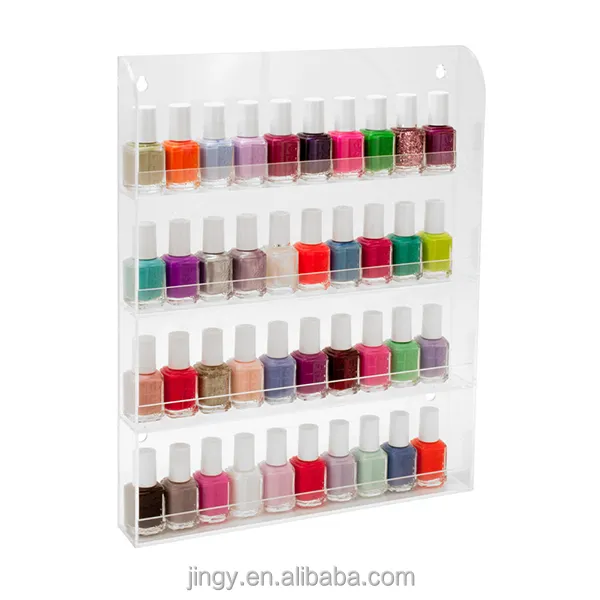 Factory custom 4 tier clear pmma plexiglass acrylic wall mount nail polish display shelf rack acrylic nail polish display stand