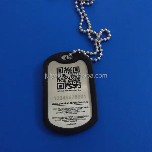 Personalizzato inciso in acciaio inox QR codice a barre barcode dog tag con ballchain e silenziatore in gomma