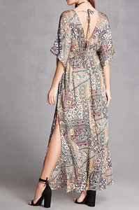2017 Nueva moda vestidos largos v neckilne y trasero delantero asimétrico hendidura maxi vestido con mangas - Product Image 2