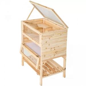 Cage à <span class=keywords><strong>hamster</strong></span> en bois à deux étages MSH-H002 avec espace de course, plateau en plastique écologique, motif animal - Product Image 2