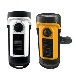 Waterproof Hand crank / built in Solar powered 3 LED Flashlight/torch 3 functions LED, Dynamo powered no batteries needed