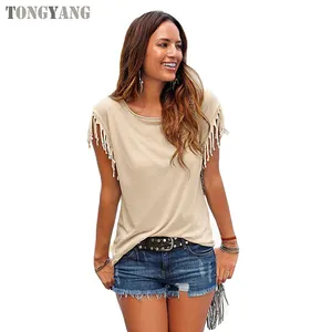 TONGYANG-chemisier décontracté pour femmes, haut d'été, col rond, <span class=keywords><strong>ample</strong></span>, couleur unie, collection 2022 - Product Image 1