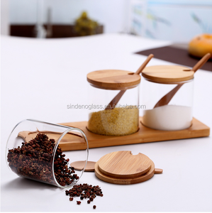 Frasco De Vidro Condimento Frasco Recipiente Tempero Box Pot 3pcs Tempero Frasco De Vidro De Cozinha Conjunto com Colher De Bambu Tampa e Base - Product Image 4