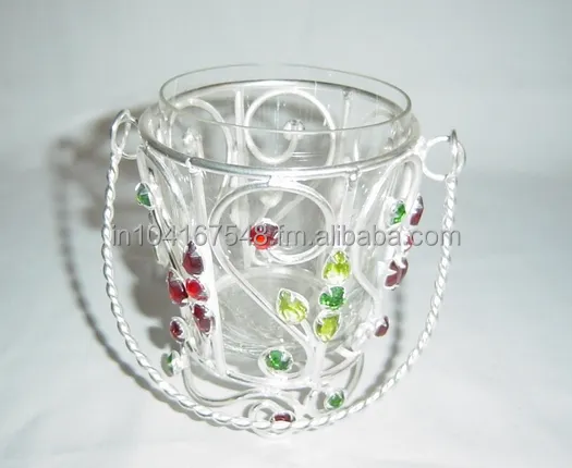 E suporte de velas de vidro soi, metal cristal de diamante decoração de casamento & presente flor polido branco religioso na índia 34648 10004