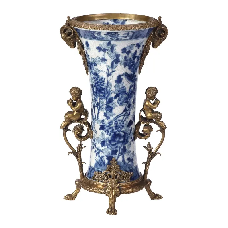 Antiken keramik arten von blume vase mit messing decor Keramik Blume Vase Mit Bronze