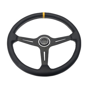 Universal <span class=keywords><strong>Racing</strong></span> <span class=keywords><strong>Car</strong></span> Parts JDM Klassisches 380-mm-Lenkrad aus Leder mit flachem Boden und weißen Nähten