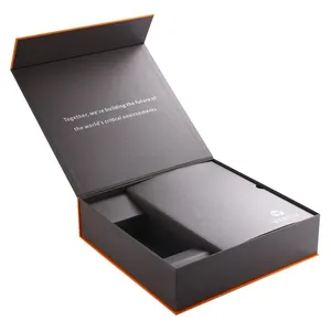 Grosir Kotak Kemasan Kertas Atas Flip Mewah Elegan Perhiasan Hitam Bergelombang Kotak Hadiah Kaku dengan Tutup Magnetik