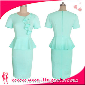 Australia <span class=keywords><strong>Mujer</strong></span> Manga Corta Verde Claro y Negro Cremallera <span class=keywords><strong>de</strong></span> La <span class=keywords><strong>Espalda</strong></span> Sexy Vestido Peplum al por mayor Tamaño S-4XL - Product Image 1