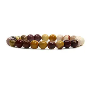 8mm Natural Polish Mookaite Jasper Semi-Precious Gemstones Healing Crystal Round Beads Stretch Bracelet 7" Unisex