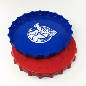 Promotion cheap beer bottle cap shape round plastic serving tray