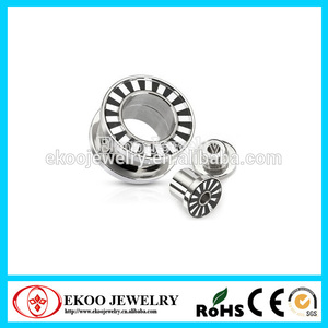316L Surgical Steel Black Stripes Rimmed Screw-Fit Tunnel Ear Tunnel - Product Image 1