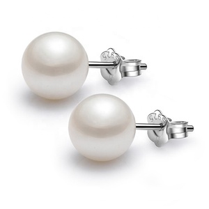 2024 produits chauds S925 bijoux en argent blanc perle d'eau douce boucle d'oreille mariée 6-8mm boucles d'oreilles perle bling