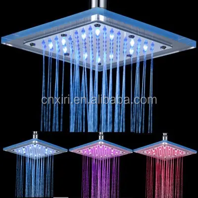 Yağış su sıcaklığı değişen 3 renk LED duş başlığı kare PMMA üst sprey duş gerek pil LS-01