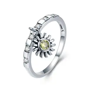 BAGREER SCR272 Unique anneaux cz pierre dieu soleil jaune pierres précieuses 925 bague en argent pour les femmes bijoux usine directe