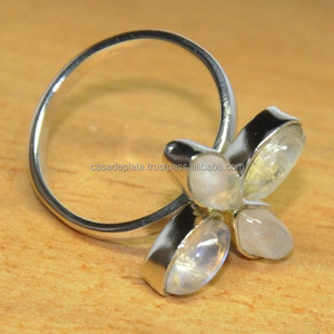 Pierre de lune arc-en-ciel Anneaux de pierres précieuses à la mode en argent sterling 925 Bague de fête de mariage certifiée IGI - Product Image 3