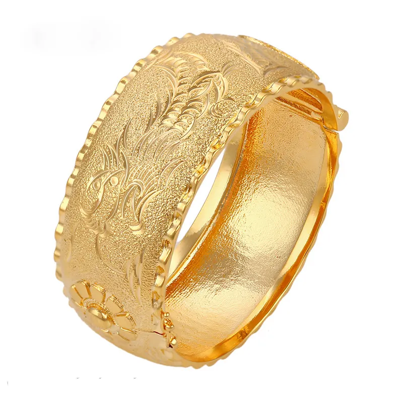 wholesale fine jewelry flowers carved 24k gold plated wedding bracelet bangle for women