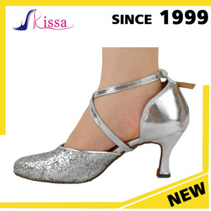 Venta caliente brillo de plata Materail de salón de los altos talones mujeres <span class=keywords><strong>zapatos</strong></span> de <span class=keywords><strong>baile</strong></span> de Salsa Made In China - Product Image 3