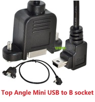 Envío Directo 50cm USB 2,0 B Montaje en panel hembra a Mini Cable de extensión de ángulo descendente macho de 5 pines