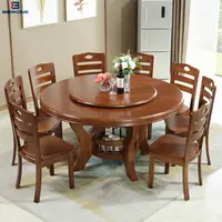 Wooden Rotating Dining Round Table and Chair Set, 8 Seat