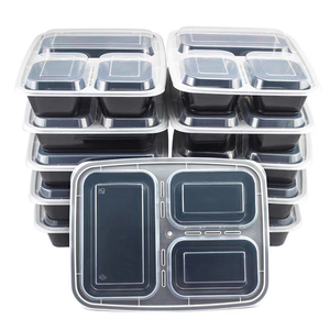 32oz 3 Compartment BPA Free Durable Reusable Stackable Microwaveable Plastic Food Storage Meal Prep Containers with Lids