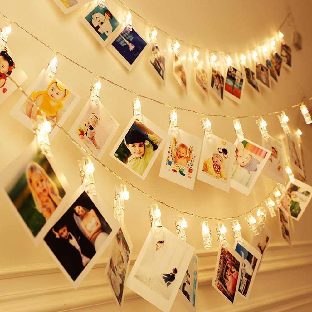 Corda de luz de led com pegador para fotos, à bateria, pendurada na parede, para festa de casamento e decoração de casa