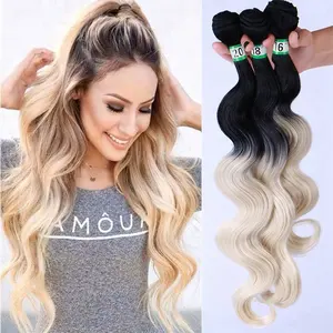 Good Quality 16" 18" 20" Synthetic Hair Extensions 2 Tone Color Hair Weave Bundles for Full Head