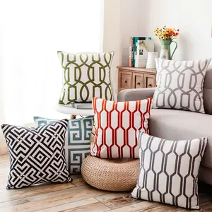 Taie d'oreiller en coton brodé, géométrique, décoration de qualité supérieure, pour canapé, pièces - Product Image 1