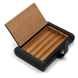 Black Leather cigar case travel humidor