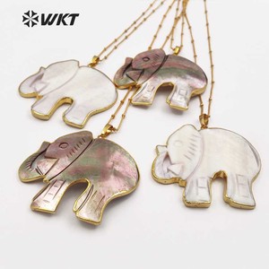 WT-JN029 Trendy Design Lucky <strong>Elephant</strong> Shape Pendant <strong>Necklace</strong> Natural Black Shell and White Shell Pendant <strong>Necklace</strong> - Product Image 1