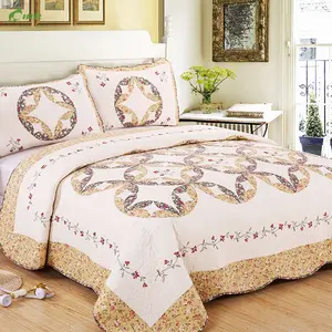 Bộ chăn ga gối đệm Pujiang Home Fashions họa tiết hoa ghép phong cách đồng quê 100% cotton, có thể lộn mặt - Product Image 1