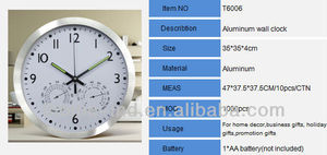 14 ''nhôm Đồng hồ treo tường với Nhiệt kế kỹ thuật số và ẩm kế thạch anh Analog phòng khách một mặt Sáng Tạo 1 * AA pin - Product Image 5